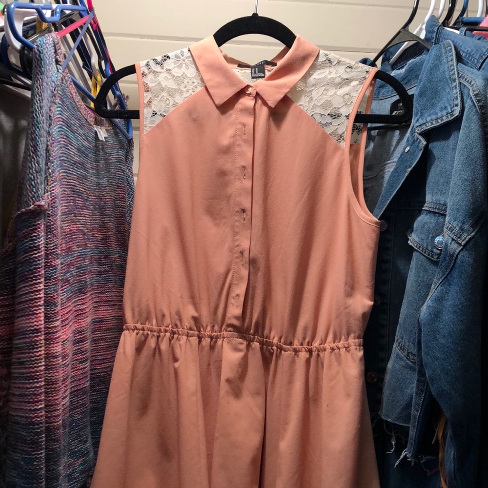 peach lace collared dress
